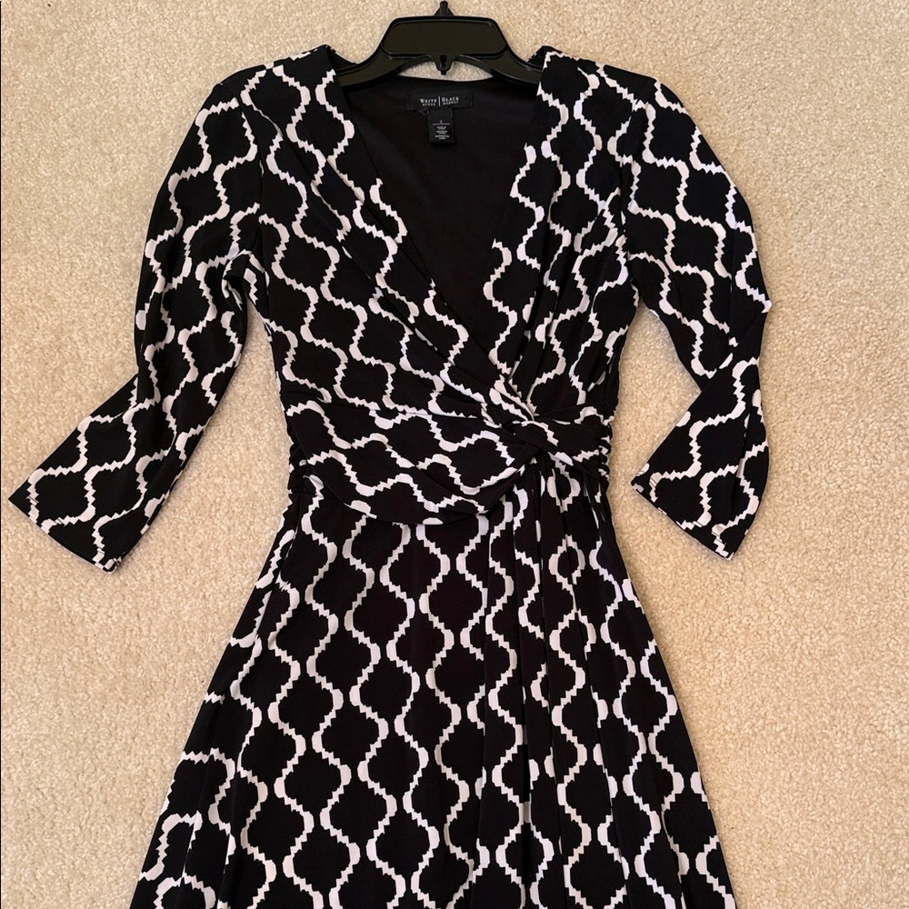 White House Black Market Black and White Geometric Wrap Dress